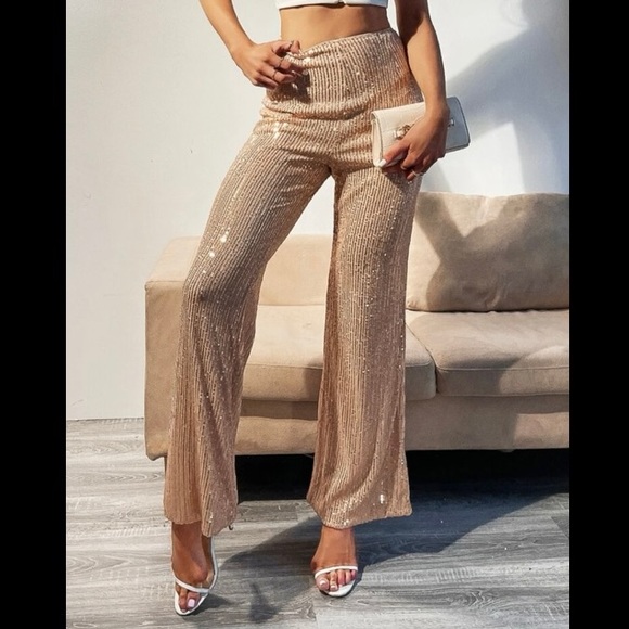 COPY - SHEIN High Waisted Sequin Flare Leg Pants - Picture 2 of 7